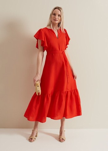 Phase Eight Morgan Red Linen Dress Red USA | 8605341-CX